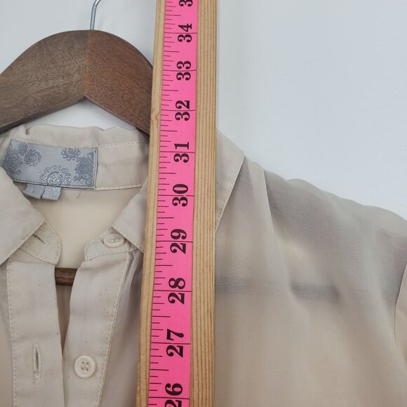 Vintage Solemio Womens Button Up Roll Tab Sleeve Blouse Top Sz L Cream Career - Picture 14 of 16